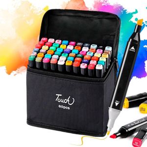 مجموعة ألوان قلم تخطيط للرسم ذو رأس مزدوج، فنان ألوان زاهية للأطفال والكبار، للتلوين والرسم والطلاء، قلم تخطيط دائم برأس مزدوج مع حقيبة حمل (60)، متعدد الألوان