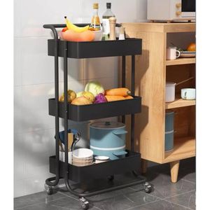 عربة تخزين بعجلات للمطبخ، رف تنظيم متعدد الأغراض، عربة تقديم للمكتب والحمام والمطبخ، مقاس 85×42×35 سم، لون أسود