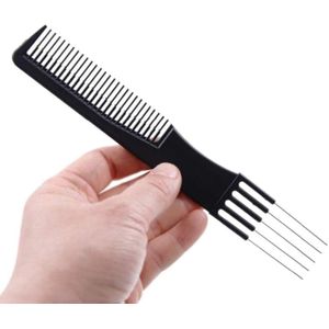 أمشاط رفع التصفيف من الكربون الأسود مع شوكة معدنية، مشط من الكربون الأسود مضاد للكهرباء الساكنة مع رفع من الفولاذ المقاوم للصدأ (النمط A)