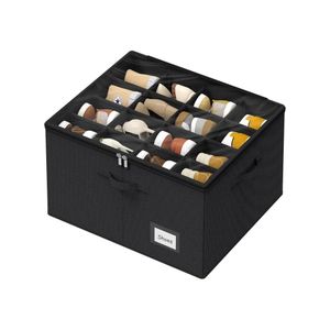 FALMER Closet Shoe Organizer, Holds 16 Pairs, Large Shoe Box Storage Containers, Foldable Clear Shoe Storage Boxes with Bottom Support, Space Saving Shoe Rack with Reinforced Handles - Black