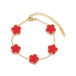 3Diamonds 18K Gold Plated Clover Bracelet for Women, Red Bracelet, Four Leaf Flower Link Bracelets, Fashion Jewelry Gifts for Women