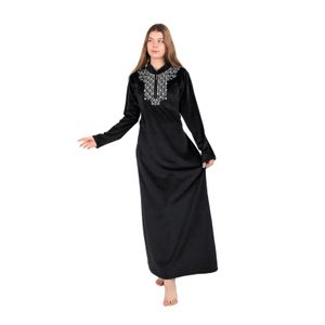 Dadoush Dadosh Womens Long Velvet Embroidered Shirt Black Blue Green Elegant Home Comfort Nightgown Winter Women Abaya Petit
