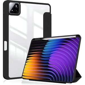 غطاء حماية قابل للطي لأجهزة شاومي مي باد 8 و8 برو 11.2 إنش 2026 ، جراب شفاف مع حامل قلم ودعم النوم والاستيقاظ التلقائي (اسود)