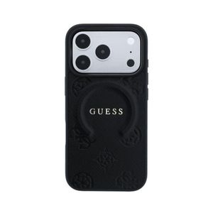Guess جيس جراب ظهر صلب مع شعار وحامل لهاتف أيفون 18 برو ماكس /17 برو ماكس يدعم MagSafe - أسود