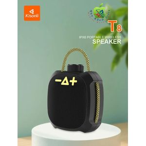 Kisonli Premium T8 IPX6 Waterproof Portable 3D Deep Bass RGB 10W Speaker, 2000mAh(5-8 Hr), USB/TF/FM