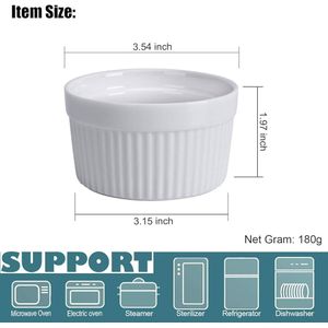 Porcelain ovenware dishes, microwave safe, set of  6 pieces 