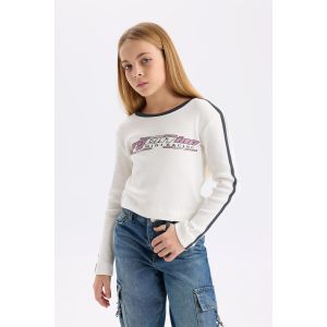 Defacto Girl Crew Neck Slim Fit Long Sleeve T-Shirt - Ecru