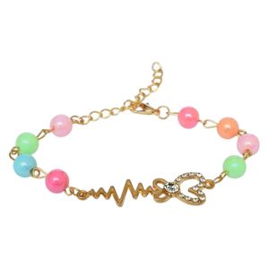 3Diamonds Stainless Steel Bracelet with Synthetic Pearl Cloves and Pulse Heart Pendent for Women - Multicolor