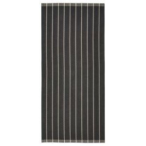 Rug, flatwoven Grey rectangular foot-friendly cotton rug with white stripes.