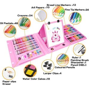 208 Piece Kids' Art Set with Tripod Art Kit for Girls Boys and Teens Includes Crayons Colored Pencils Pastels Coloring Book Origami Paper and More Safe Portable and the Perfect Gift for Creativit