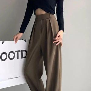 Mnealways18 Vintage Brown Straight Pant Women Street Style Pleated