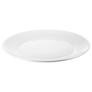 Plate Round, white, opaque glass dinner plate, smooth rim.