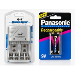 Panasonic 9V Rechargeable Ni-Cd Battery + GooP C804HV1 Charger