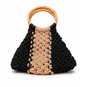 Handmade Cotton Macrame Handbag with Wooden Handles - 25x20 cm حقيبه يد مكرميه خيط قطني  يد خشب 