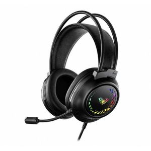 Aula سماعة ألعاب S611 بصوت ستيريو، سلكية 3.5 ملم + USB مع إضاءة RGB - لطيفة على البشرة وجيدة التهوية - ميكروفون مرن مانع للضوضاء - مكبرات صوت 50 ملم - متوافقة مع أجهزة الكمبيوتر الشخصية و PS4