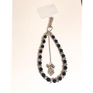 حزام معصم للموبيل من اللولي الاسود والكريستال الفضي 