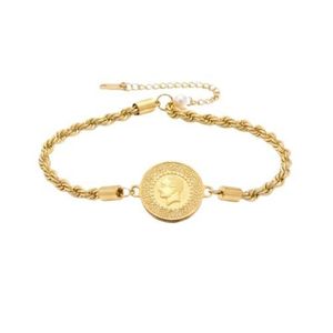 3Diamonds Fashion Gold Plated Cuff Bracelet for Women Vintage Coin Bracelet - Adjustable Braided Rope Chain - Fashion Accessory for Occasions and Gifts - Shiny Gold