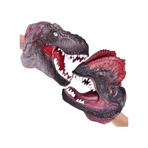 Dinosaur Hand Puppets Toys, Tyrannosaurus Rex VS Dilophosaurus Dino Hand Puppet for Kids, Soft Rubber Animal with Movable Mouth, Christmas Birthday Party Supply Gifts