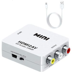 محول فيديو HDMI الى RCA، محول فيديو HD عالي الدقة 1080p ميني HDMI إلى 3RCA AV/CVBS للكمبيوتر وبلاي ستيشن 3 وVCR وأقراص DVD يدعم PAL ونظام الفيديو المنزلي NTSC مع كابل شحن USB