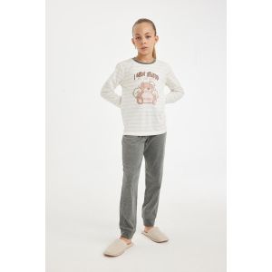 Defacto Girl Regular Fit Knitted Pyjamas - Grey Melange