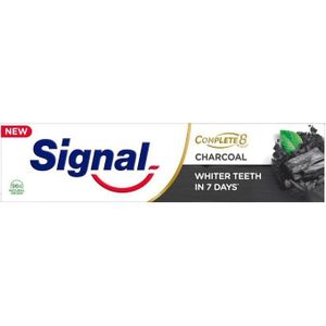 Signal معجون اسنان كومبليت مكون من 8 عناصر طبيعية للحصول على تركيبة اكثر فعالية مرتين لتنقية الفم واسنان اكثر بياضًا، معجون اسنان بالفحم 100 مل
