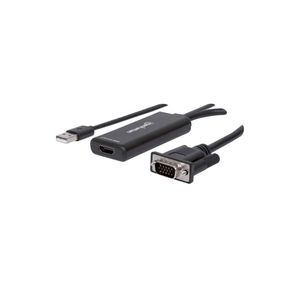 Manhattan VGA and USB to HDMI Converter Converts Analog VGA Video and USB Audio to a Digital HDMI Signal - Black