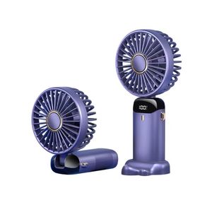Portable Handheld Fan,Mini Foldable Desk Fan,USB Rechargeable Fans with 5 Speeds,Battery Operated Mini Handheld Fan with LED Display for Home Office Travel