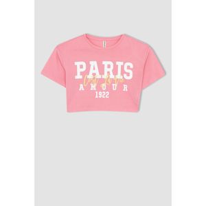 Defacto Knitted Short Sleeve T-Shirt - Pink