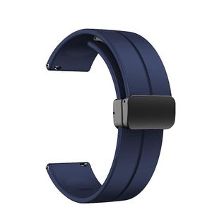 سوار ساعة بمشبك مغناطيسي قابل للطي مقاس 22 مم - سوار ساعة رياضي من السيليكون الناعم للنساء والرجال، سوار ساعة من السيليكون باللون الأزرق