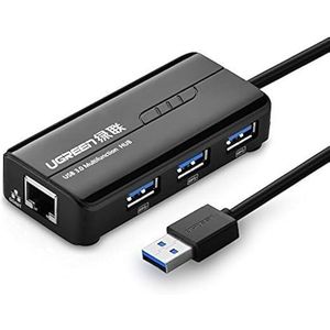 Ugreen محول إيثرنت USB 3.0 بسرعة 10/100/1000 جيجابت، مزود بموزع USB 3.0 بثلاثة منافذ، متوافق مع أجهزة نينتندو سويتش، وويندوز، وسيرفس برو، وماك بوك إير ريتينا، وآي ماك برو، وكروم بوك، والكمبيوتر الشخصي.