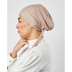 Tie Shop Cotton Bonnet With Ribbon -  Beige  - Free Size