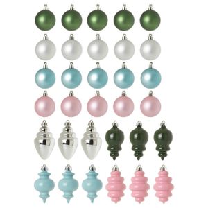 Tree ornament set of 32 VINTERFINT set: 32 christmas ornaments in pastel colours, plastic, round and tear-drop shapes.