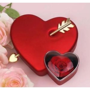  heart-shaped jewelry gift box with an eternal rose. 