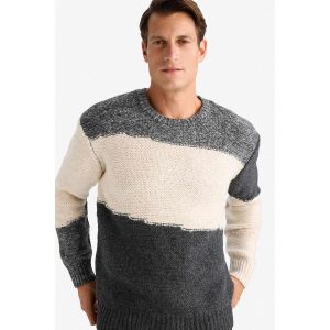 Defacto Man Crew Neck Standart Fit Pullover - Grey Melange