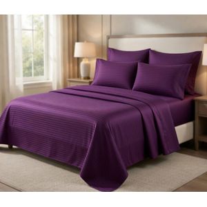 ملاية سرير ستريب قطن بزاوية – أستيك كامل (مقاس 120 سم) – لون بنفسجى غامق