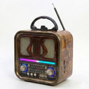 Golon  Stylish Wooden Radio, 3 Bands (AM-FM-SW), Supports Bluetooth, USB, and TF Card, with DC Charging Input and Rechargeable Battery - RX-740D (BROWN)