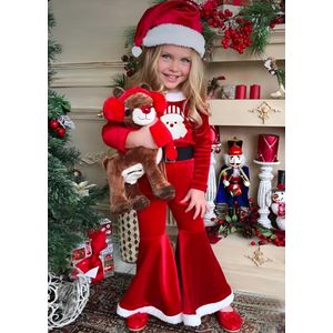 طقم ثلاثي للأطفال لعيد الميلاد من القطيفة (تي شيرت + بنطلون + قبعة سانتا) – مقاسات من 4 إلى 10