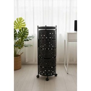 Tiba Home Metal Trolley Circle Turbo 5 Unit With Wheels-Black-Size:L94*W30cm