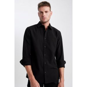 Defacto Man Polo Neck Slim Fit Long Sleeve Shirt - Black