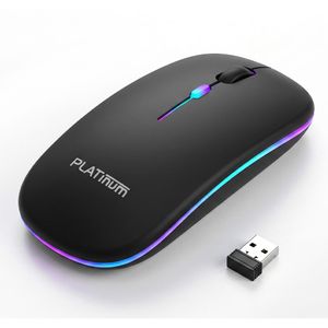 Platinum ماوس لاسلكي من بلاتينيوم PL105 – وضع مزدوج بلوتوث 5.1 + 2.4G – نقر صامت – قابل لإعادة الشحن – إضاءة RGB – DPI قابل للتعديل