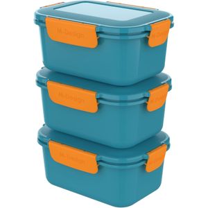 M Design Fresco Lunch Box 1.1L - Pack of 3 - BPA Free, Microwave Safe, Dishwasher Safe, Food Safe, Stackable - Teal/Orange