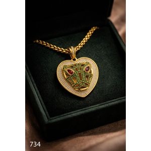 3Diamonds سلسلة دهبي مطلي جولد بليتد بتعليقة قلب بشكل بانثر مرصعة زيركون مكعب ولمعة قوية هدية شيك للبنات والستات خفيفة وتليق للخروج واللبس اليومي