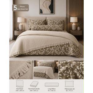 Complete bed set (Pique summer blanket 240*250) + (Patterned cotton sheet 240*250) + (2 pillowcases 60*70) + (Large pillow 45*160) (Comes inside an elegant box, suitable for gifts)