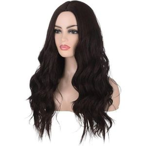 باروكة شعر صناعي طويل مموج بني اللون