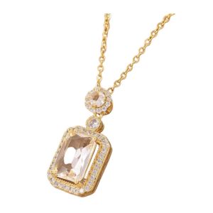 3Diamonds Gold Plated Stainless Steel Necklace with Crystal and Colorful Stones Luxury Necklace (White)