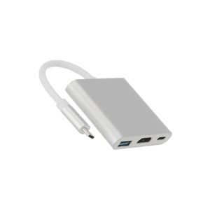 ZERO USB C to HDMI Adapter, 3 in 1 Type C Adapter, Multiport USB C Hub with 4K HDMI Output, USB 3.0 Port and USB-C Charging Port, Device Silver