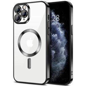 جراب حماية بحواف مطلية لهاتف iPhone 11 Pro 5.8-Inch، متوافق مع ملحقات MagSafe، يدعم الشحن اللاسلكي، حماية ماصة للصدمات - أسود