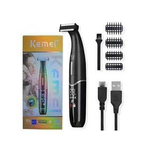 Kemei ماكينة الحلاقة والتشذيب الكهربائية اللاسلكية للجسم والوجه مقاومة للماء من كيمي KM-1903 black