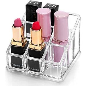 منظم أحمر شفاه أكريليك شفاف بـ 6 فتحات - حامل مكياج فاخر لطاولة الزينة - ستاند عرض موفر للمساحة لملمع الشفاه وفرش المكياج ومستحضرات التجميل الصغيرة