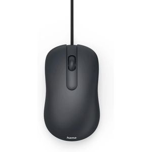 Hama CM-100 Wired USB Optical Mouse, 3 Buttons, Quiet Click, 1200 DPI, Ambidextrous, Black, 1.8m Cable with USB-C Adapter